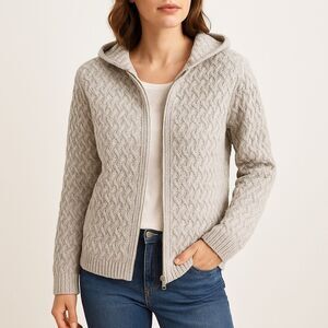 Aran Crafts Light Gray Women's Hooded Cardigan